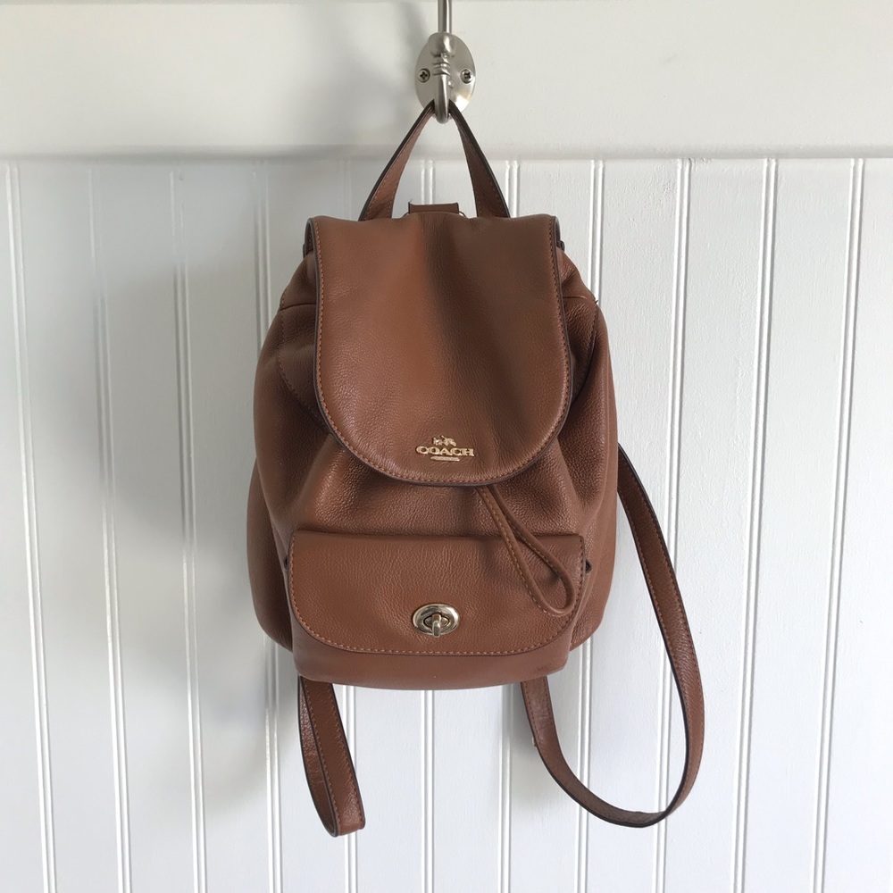 Coach mini leather turn lock bucket backpack